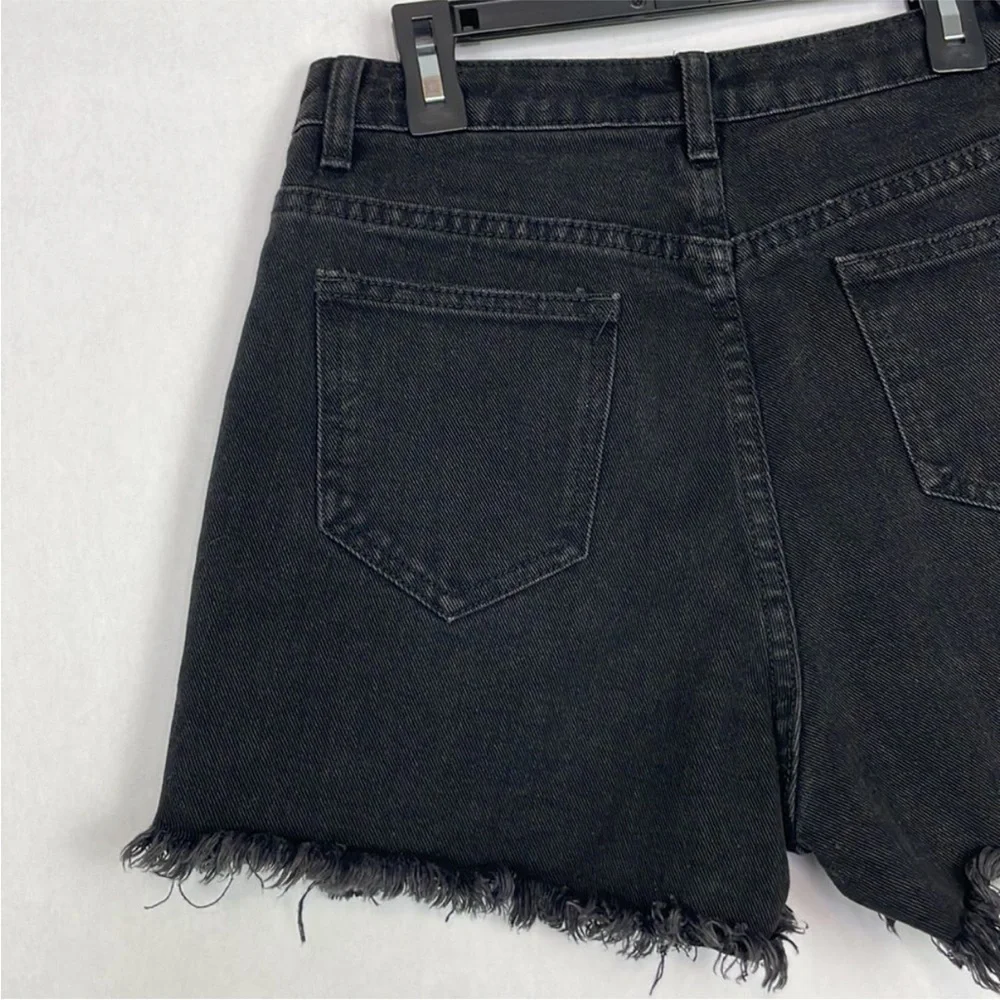 PRETTYLITTLETHING Washed Black Denim Distressed Hi Rise Shorts. US Size 4. New.